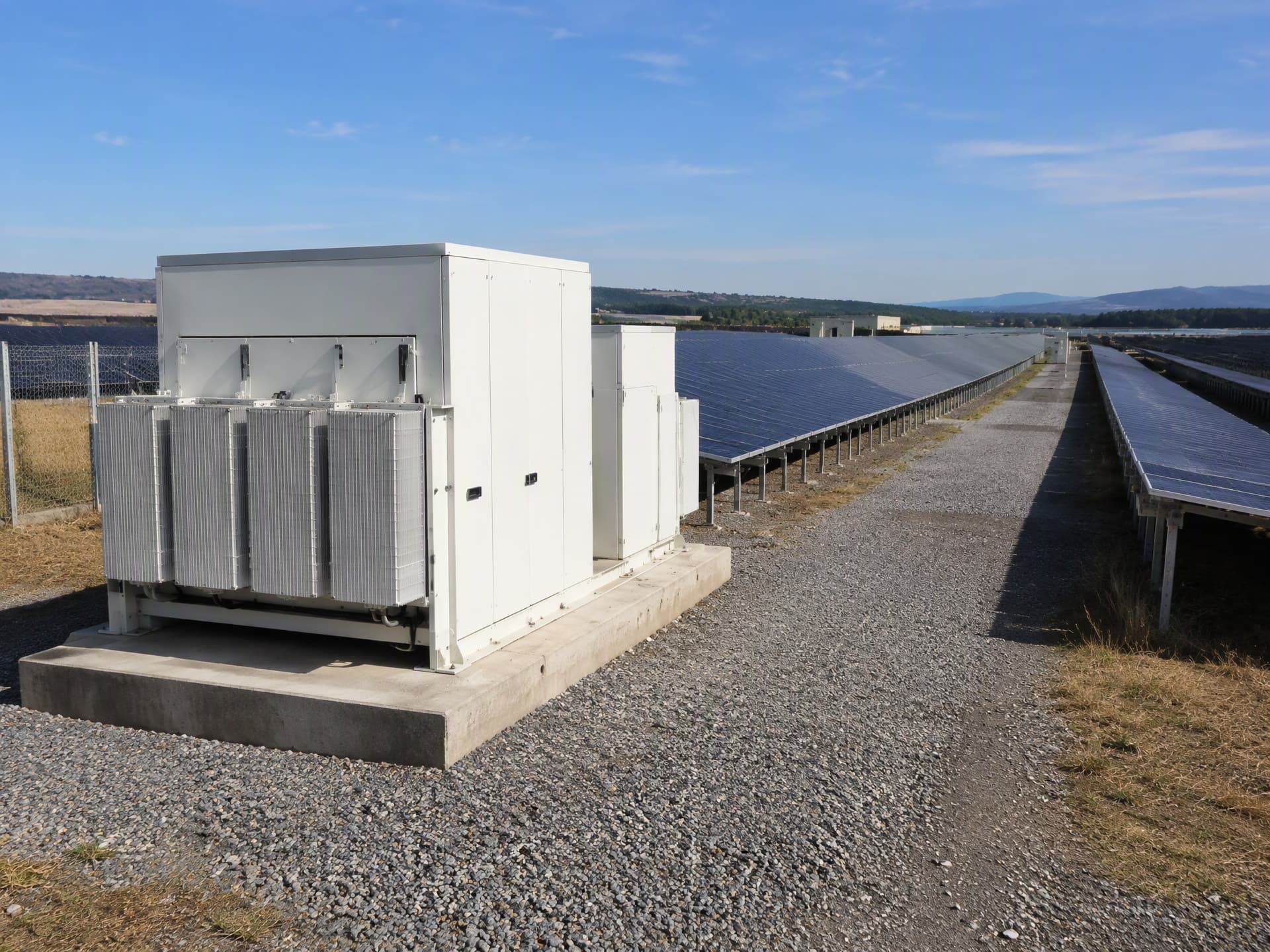 Inverter and booster station in service at a photovoltaic plant