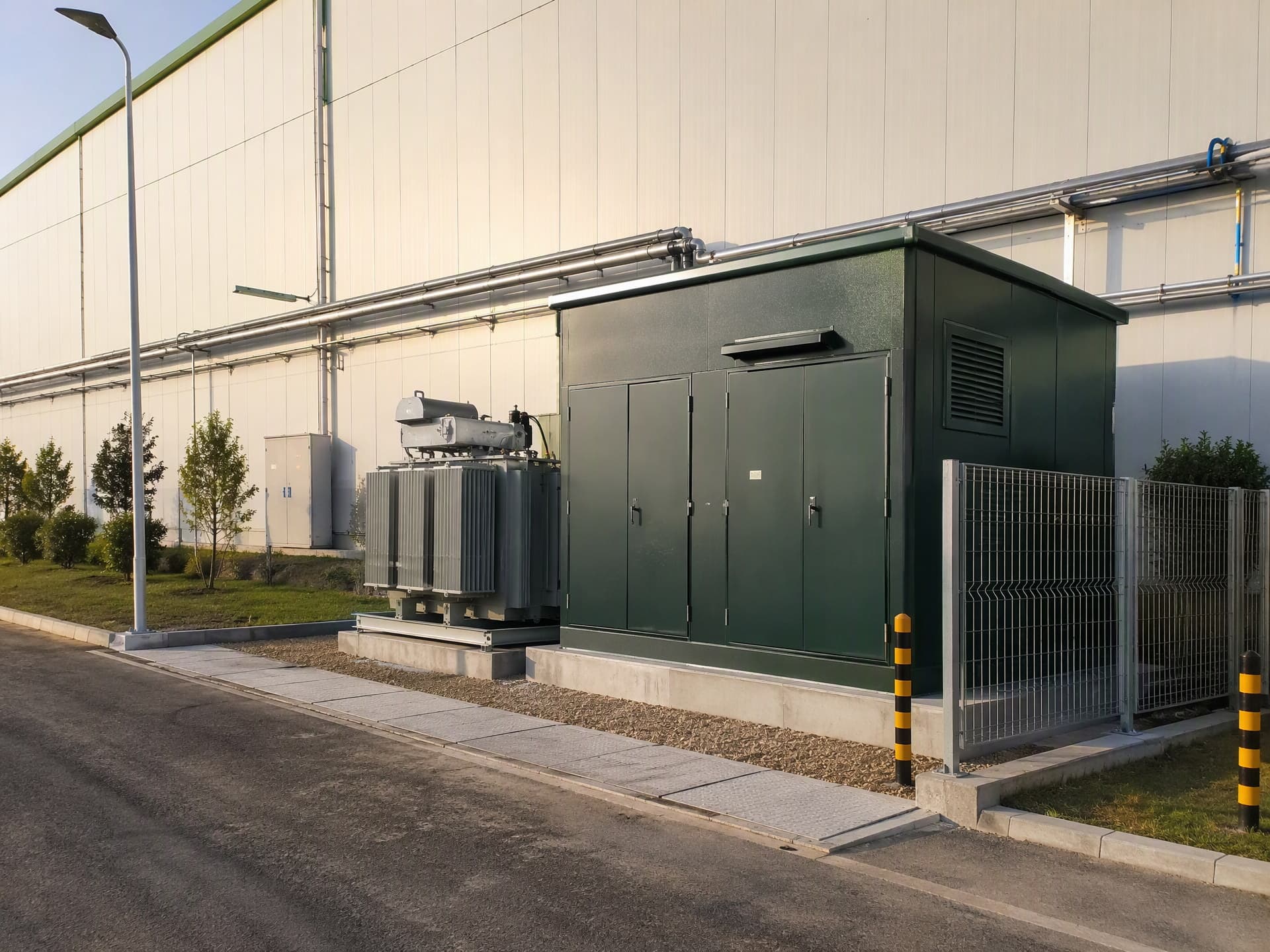 Completed prefabricated box substation handed over at a factory site